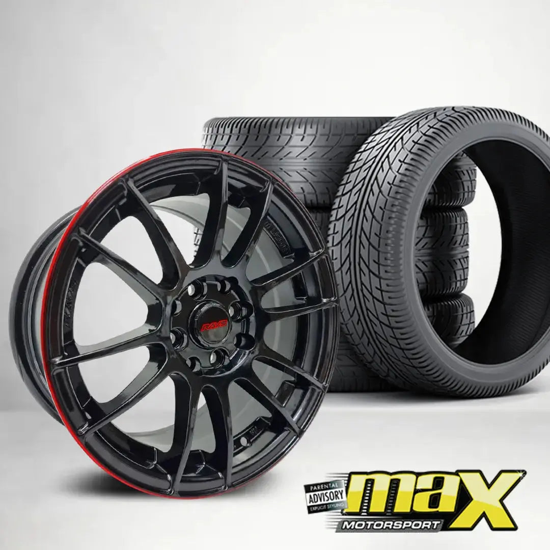 15 Inch MX123 Rays Style Wheel & Tyre Combo - (4x100/ 4x114.3 PCD
