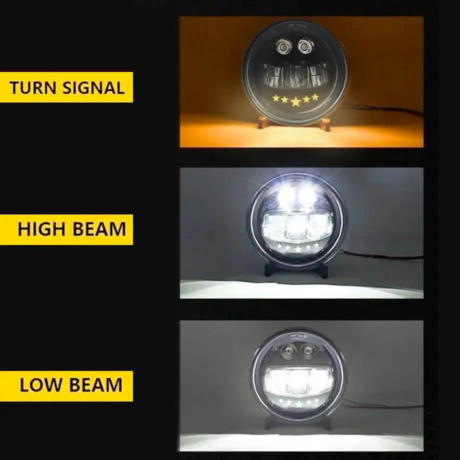 5.7 Inch Universal Jeep Style Star Design LED Headlights Plus Mounting Bracket (4-Piece) Max Motorsport