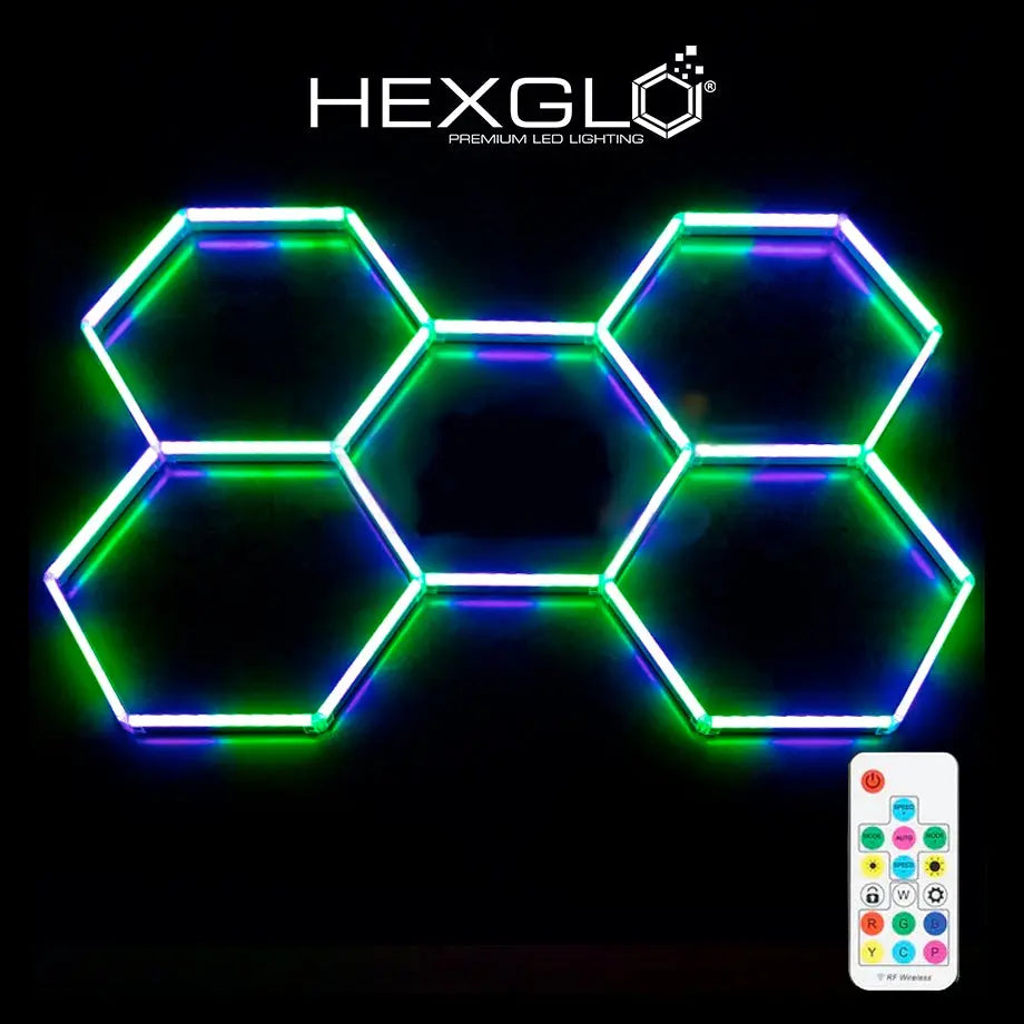Hexglo 14 Piece Hexagon Modular LED Lighting Kit With Border Hexlight