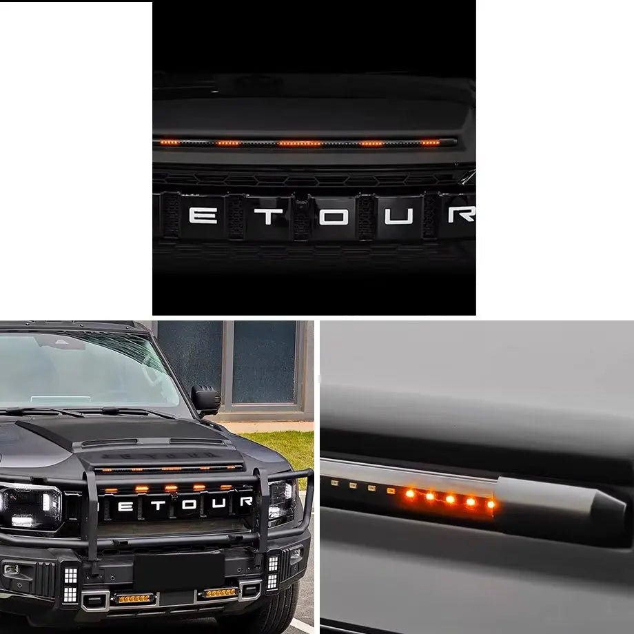 Jetour T2 (25-On) Gloss Black LED Stick-On Bonnet Guard With Logo Max Motorsport