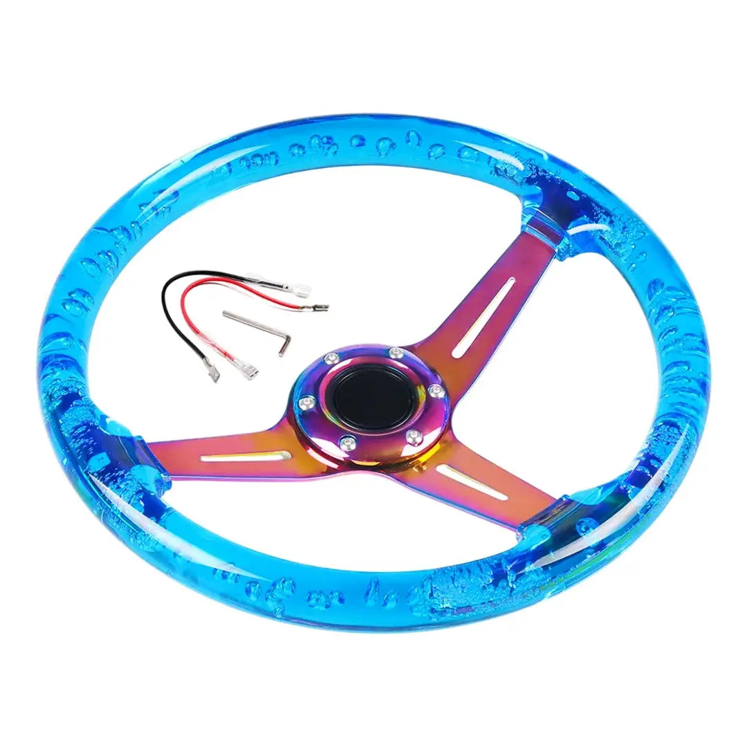 Universal Acrylic JDM Drift Style Racing Steering Wheel - Neo Chrome + Blue (350mm) Max Motorsport