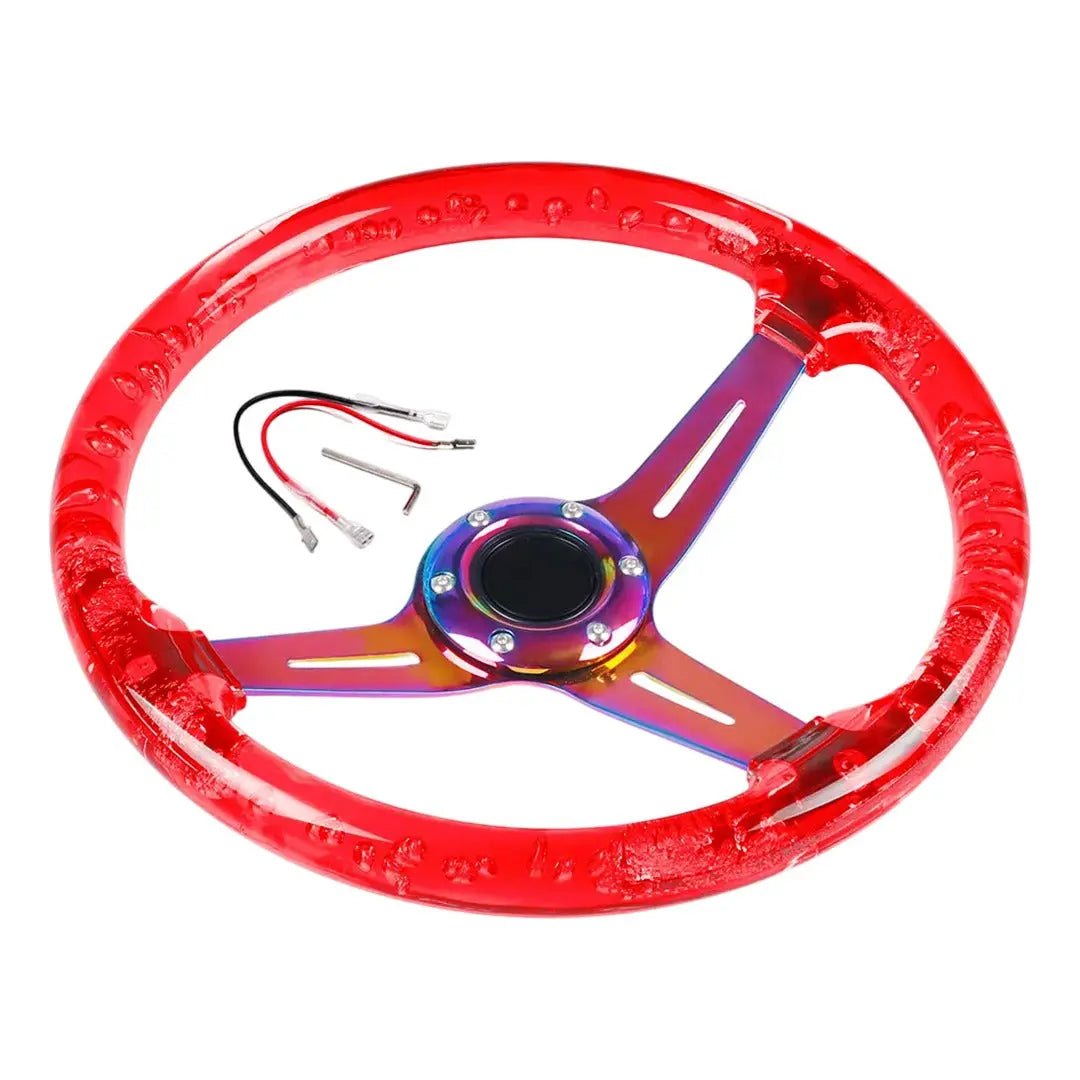 Universal Acrylic JDM Drift Style Racing Steering Wheel - Neo Chrome + Red (350mm) Max Motorsport