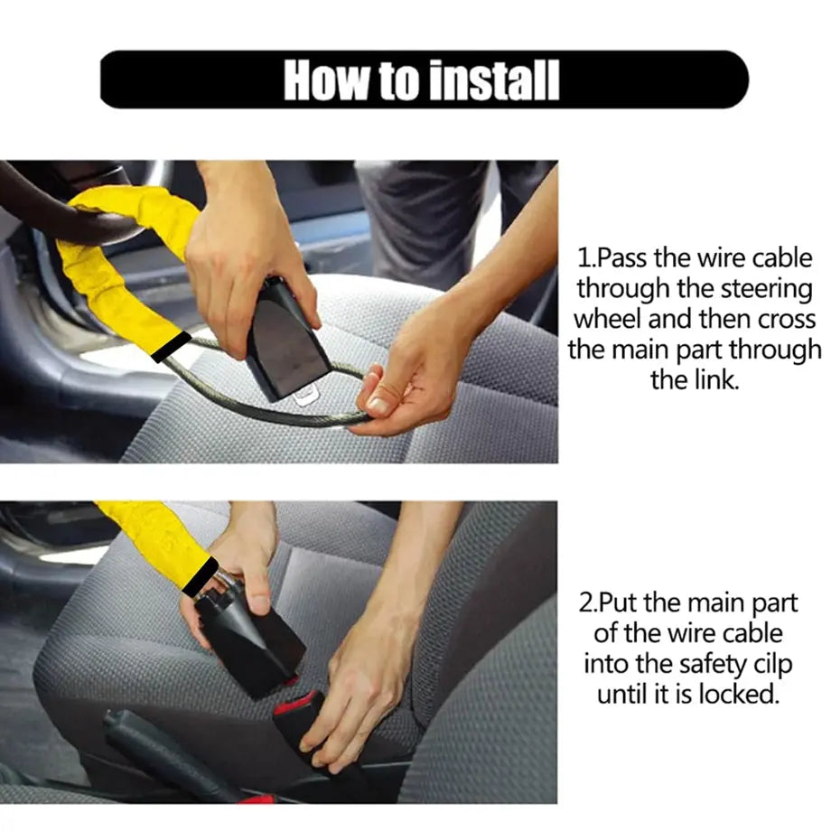 Universal Anti-Theft Wire Rope Steering Wheel Lock Device Max Motorsport