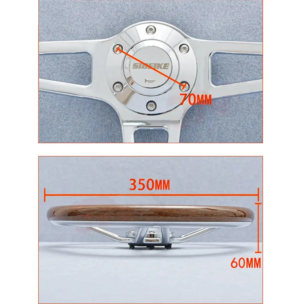 Wood Grain Look Racing Style Steering Wheel (350mm) Max Motorsport