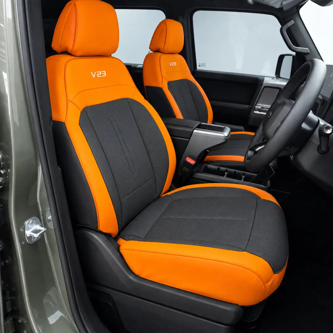 iCAUR V23 Premium Luxury Car Seat Covers - Front & Rear Full Set (Black & Orange) Max Motorsport