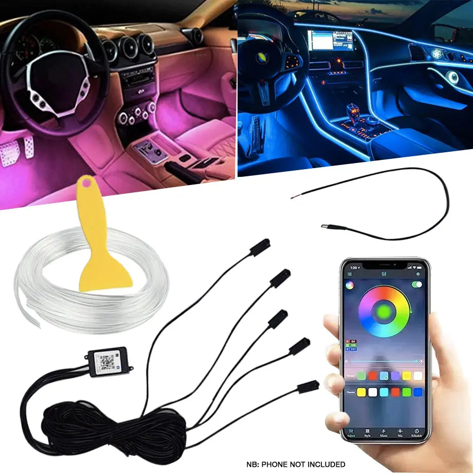 AUXITO 4in1 Phone APP USB Control LED Car Interior Atmosphere Neon Lights – Multicolor, 12V