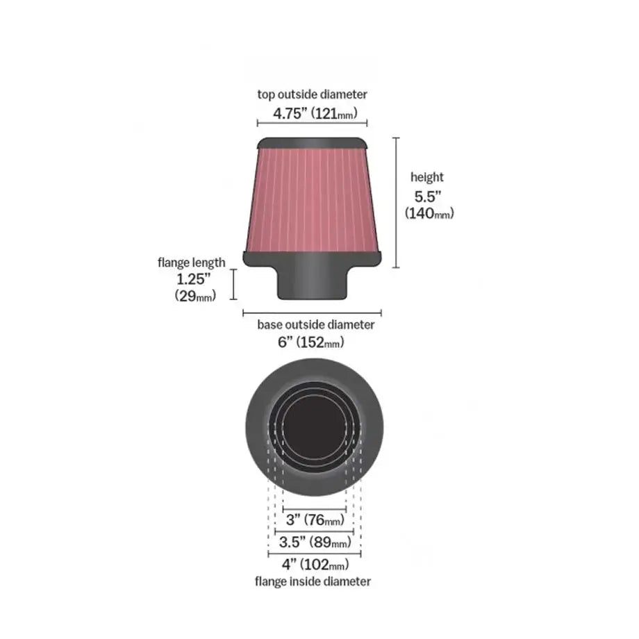K&N RG-1001 Performance Cone Air Filter (76mm/89mm/102mm) (Copy) K&N Filter