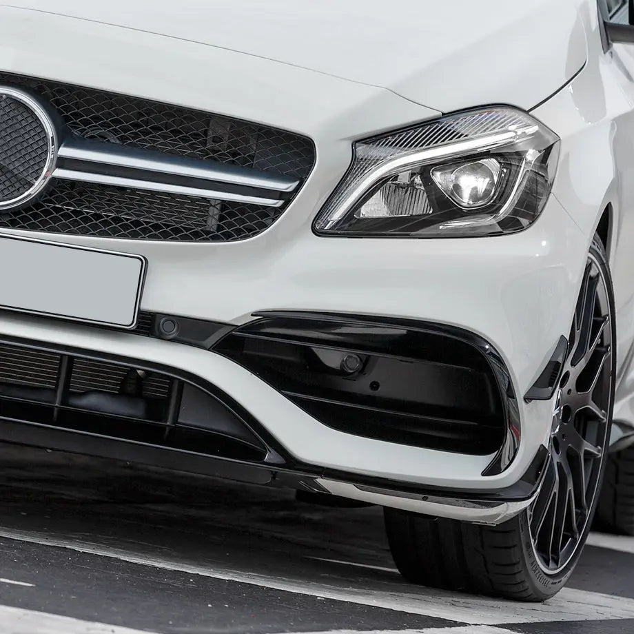 Merc W176 A-Class AMG Style Gloss Black Front Spoiler With Canards (8-Piece) Max Motorsport