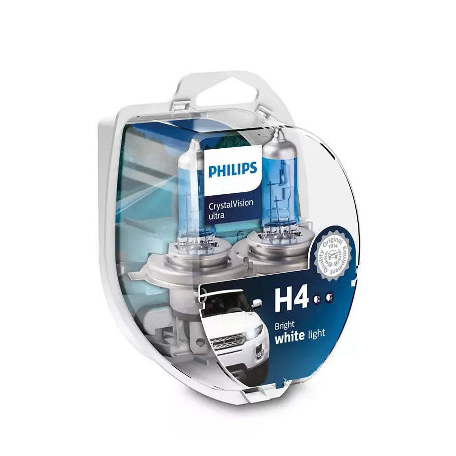 H4 Philips White Vision Ultra 12V 60/55W Bulbs (Pair)