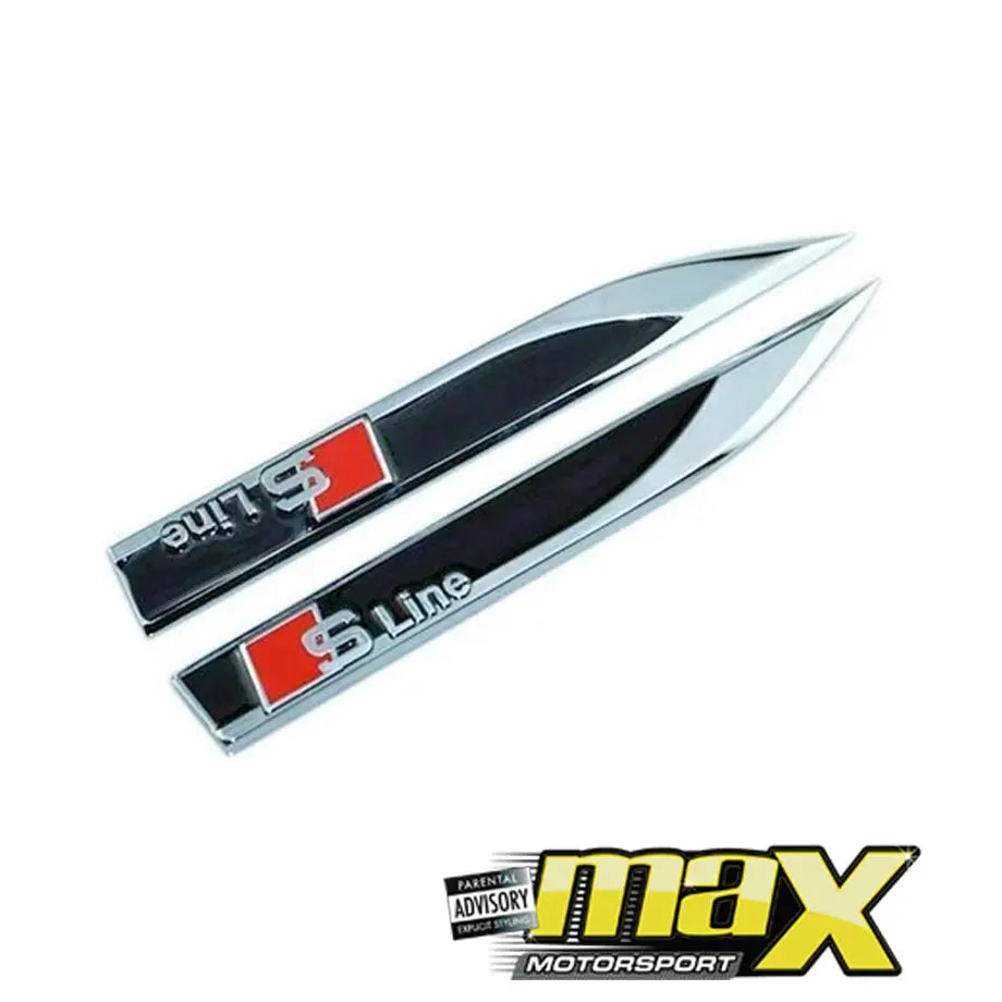 Side Fender Badges - Audi S-Line (Black & Chrome) maxmotorsports