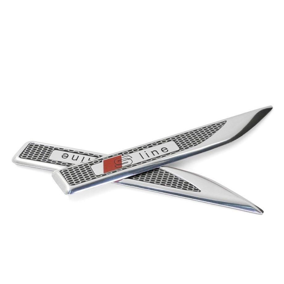 Side Fender Logo Badges - Audi S-Line (Silver & Red) maxmotorsports