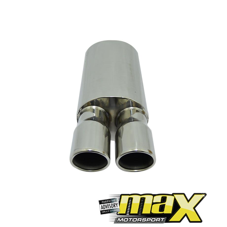 Stainless Steel Bullet Back Box With Double Round Tail Piece maxmotorsports