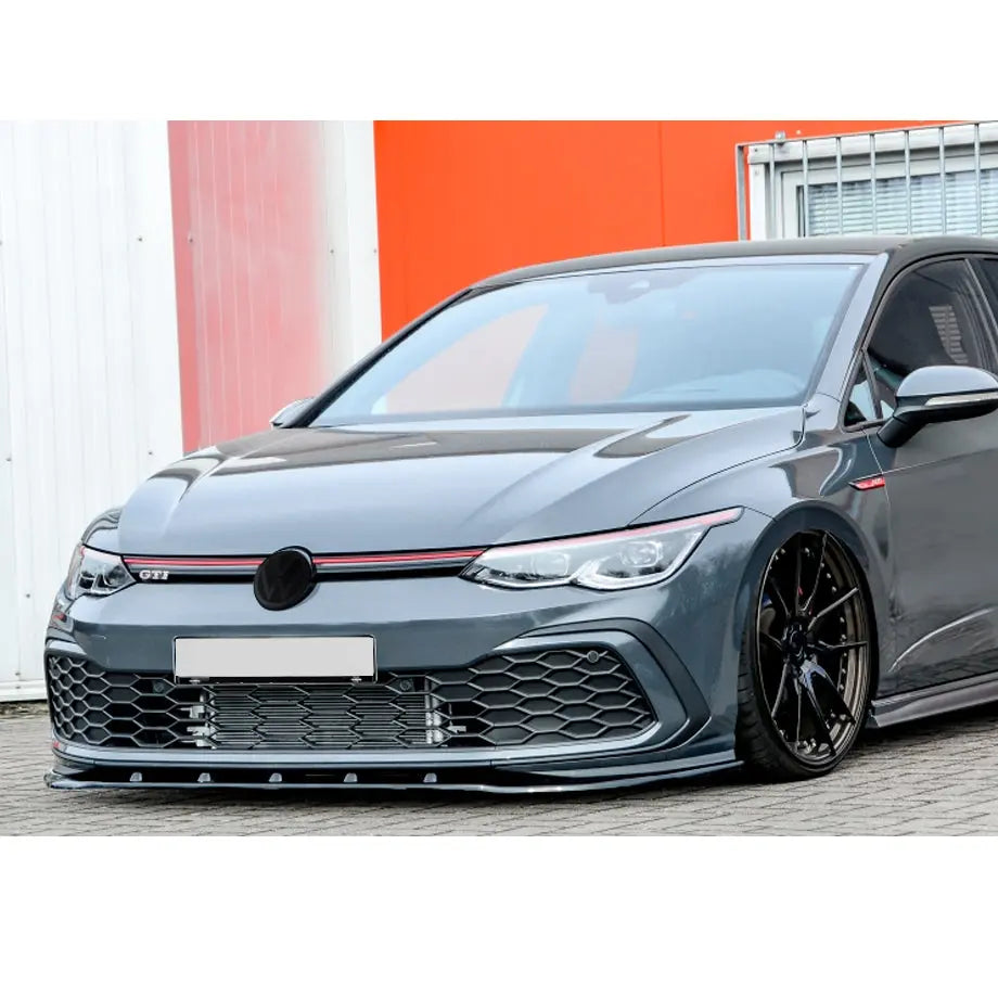 Suitable To Fit - VW Golf 8 GTI Maxton Style 3-Piece Gloss Black Front Spoiler Max Motorsport