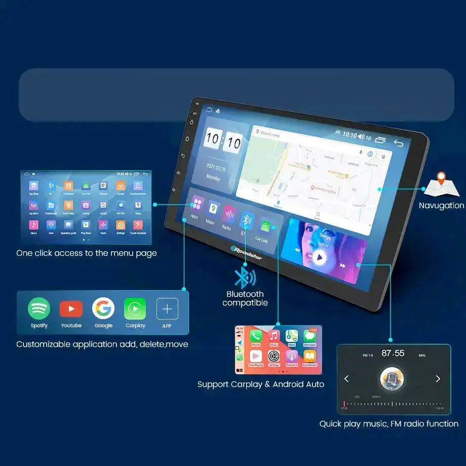 Toyota Hilux (15-21) - 10.1 Inch Roadstar Android Entertainment & GPS System With Voice Command Roadstar