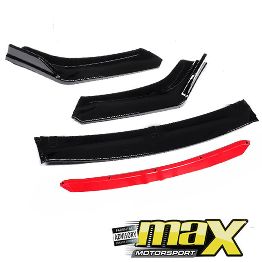 Universal Gloss Black 4-Piece Front Spoiler With Red Lip – Max Motorsport