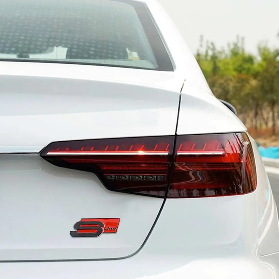 Universal S-Line Audi Fender Badges (Matte Black & Red) maxmotorsports