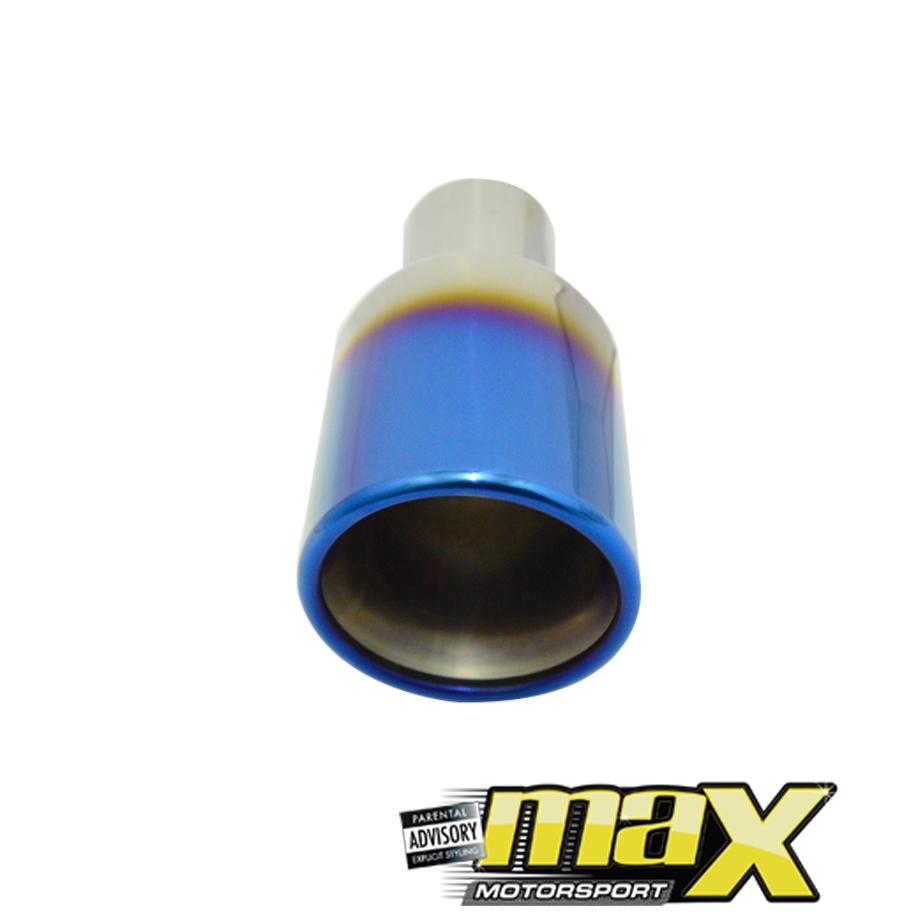 Universal Single Round Metallic Blue Exhaust Tailpipe (53mm Outlet) maxmotorsports