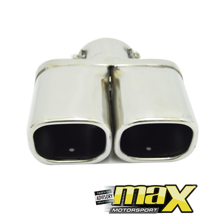 Universal Twin Angled Cut Double Squar Exhaust Tailpipe (63mm Outlet) maxmotorsports