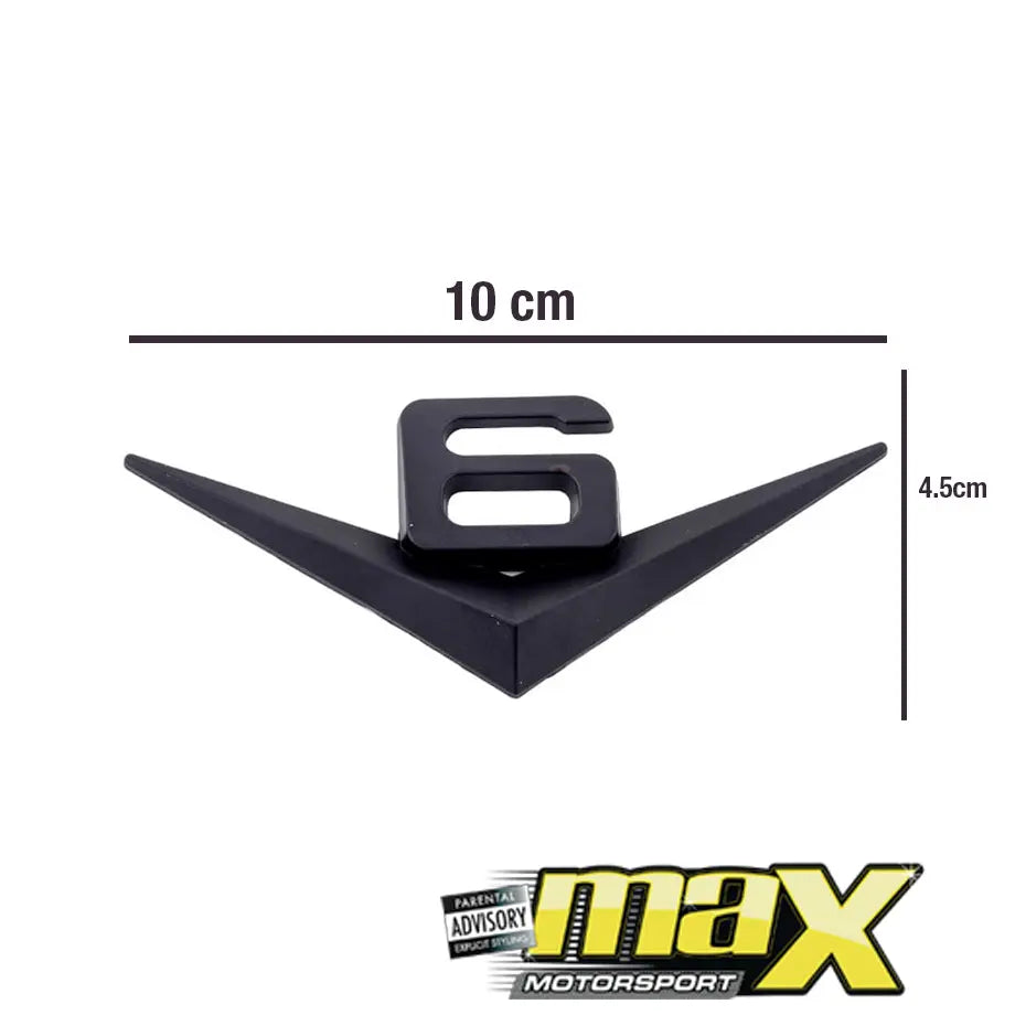 Universal V6 Matte Black Metal Badge maxmotorsports