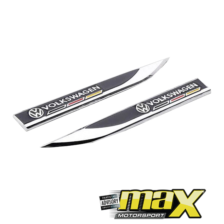 Side Fender Logo Badges - VW Volkswagen (Black & Chrome)