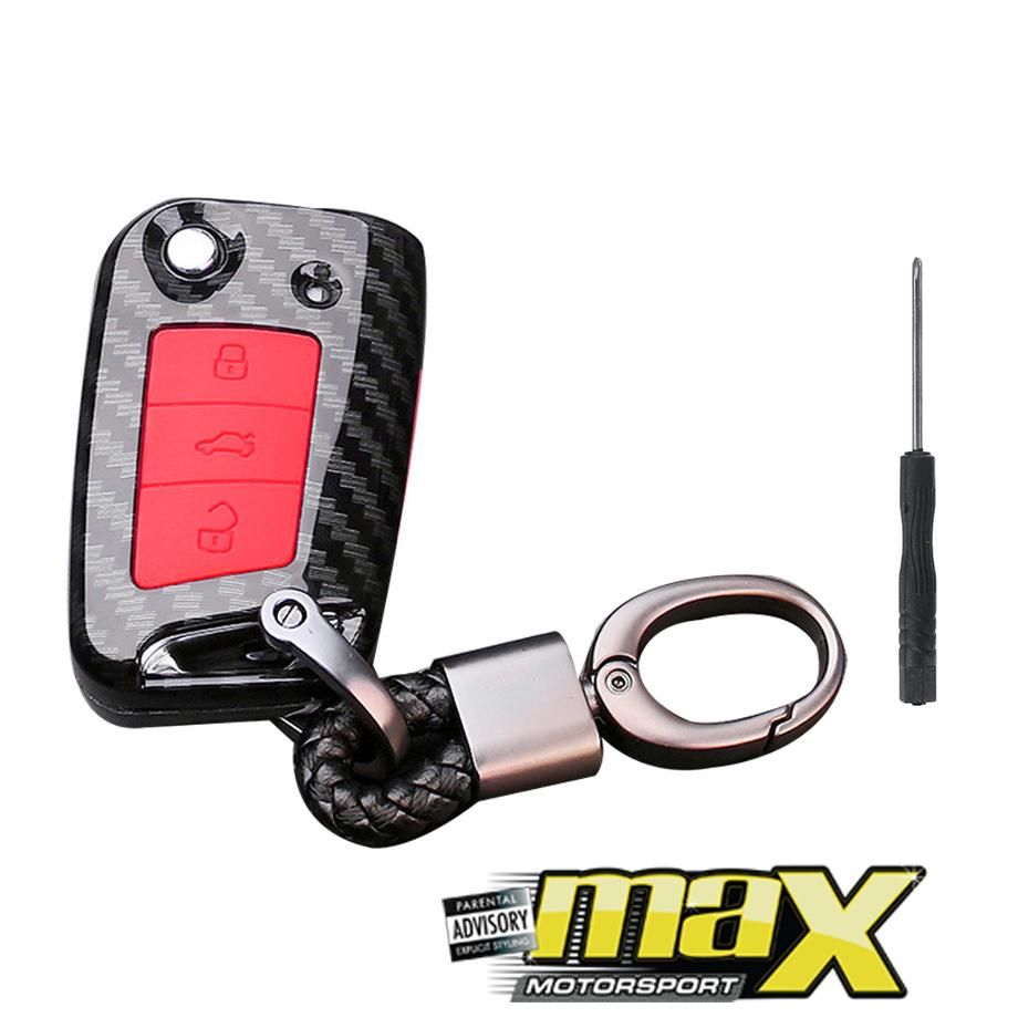VW Golf 7 / New Polo 7 Carbon Fibre Key Case Cover With Key Ring maxmotorsports