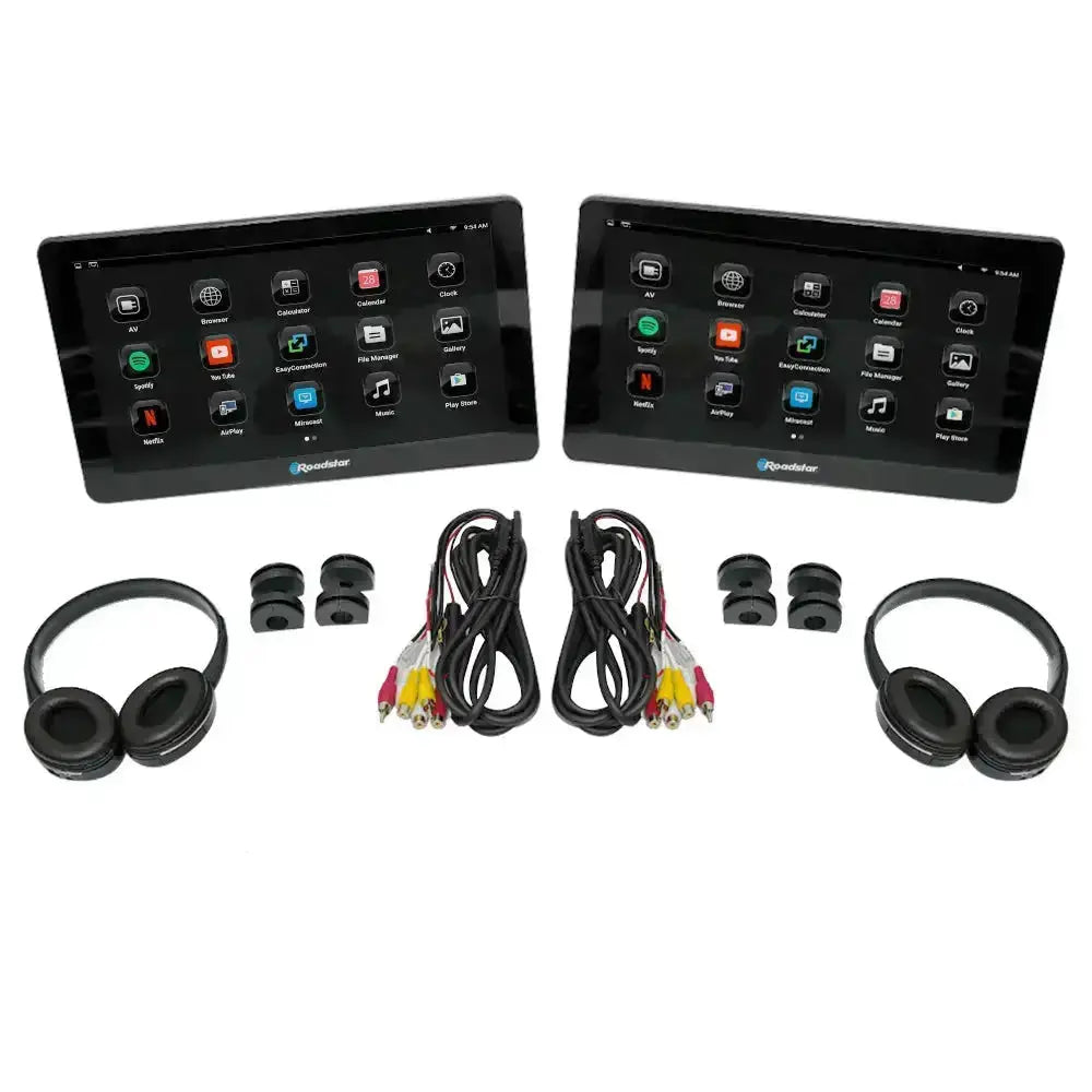 10.1" Roadstar Android Entertainment Headrest Tablet Screens With Bluetooth Headphones Roadstar