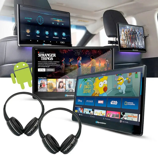 10.8" Roadstar Android Entertainment Headrest Tablet Screens With Bluetooth Headphones Roadstar