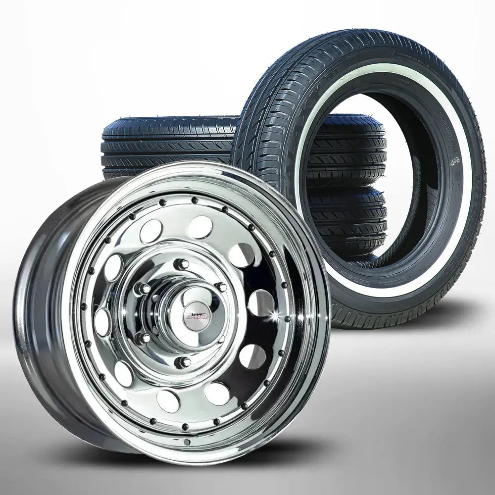 15 Inch - MX8237-14 Chrome Modular Wheels Wheel & Tyre Combo (5x114.3 PCD) Max Motorsport