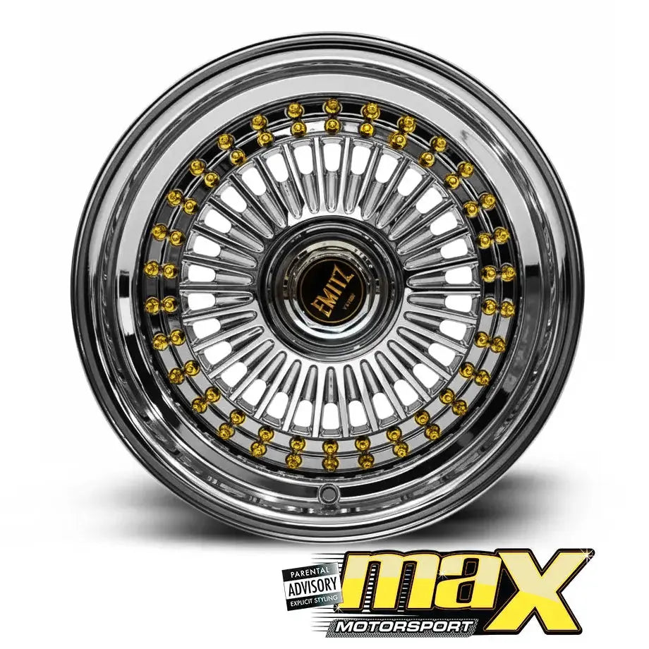 15 Inch Mag Wheel - MX5037CHR-NW Black Chrome Emit Wheels Narrow & Wides - (4x100/ 5x100 PCD) Max Motorsport