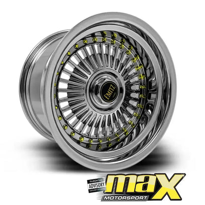 15 Inch Mag Wheel - MX5037CHR-NW Black Chrome Emit Wheels Narrow & Wides - (4x100/ 5x100 PCD) Max Motorsport