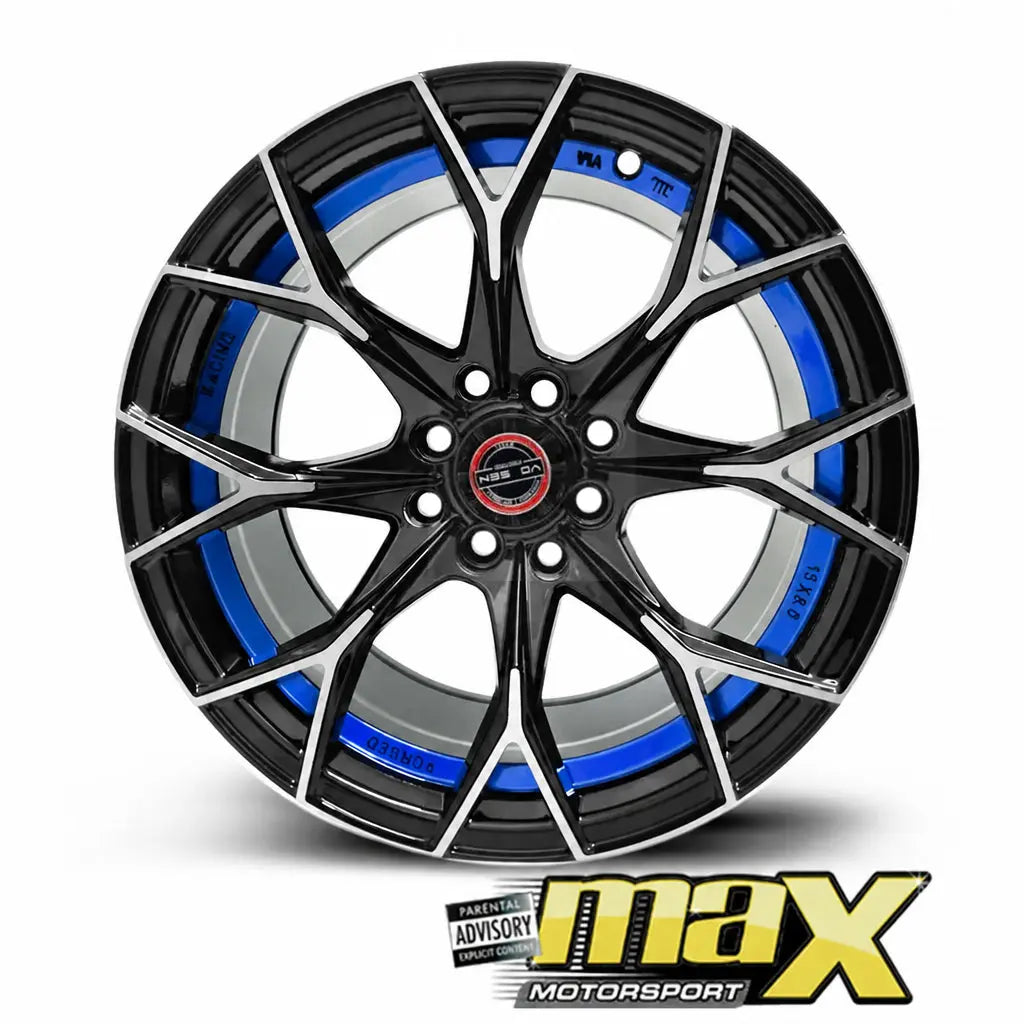 15 Inch Mag Wheel - MX821-BLU VSN Concave Wheels (4x100/ 4x114.3 PCD) Max Motorsport