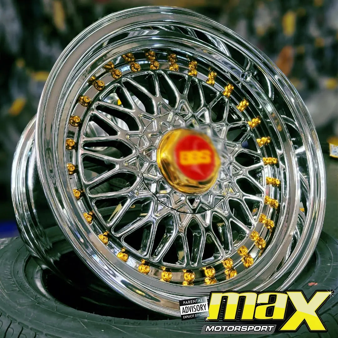 15 Inch Mag Wheel - MXBS-15GLD Chrome BSS Wheel - 4x100 / 5x100 PCD Max Motorsport