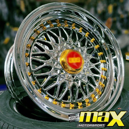 15 Inch Mag Wheel - MXBS-15GLD Chrome BSS Wheel - 4x100 / 5x100 PCD Max Motorsport