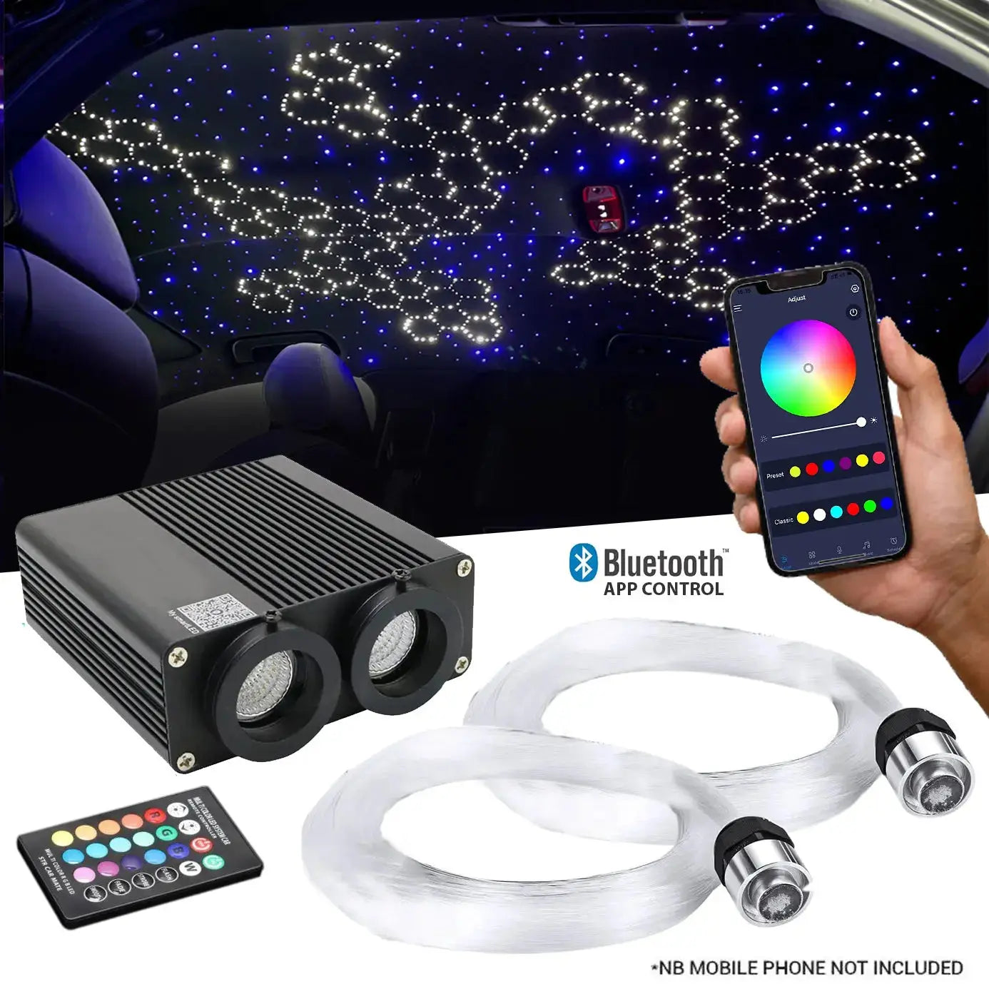 36W App Control Car Roof Fiber Optic Starry Light Kit - 1000 Stars Max Motorsport
