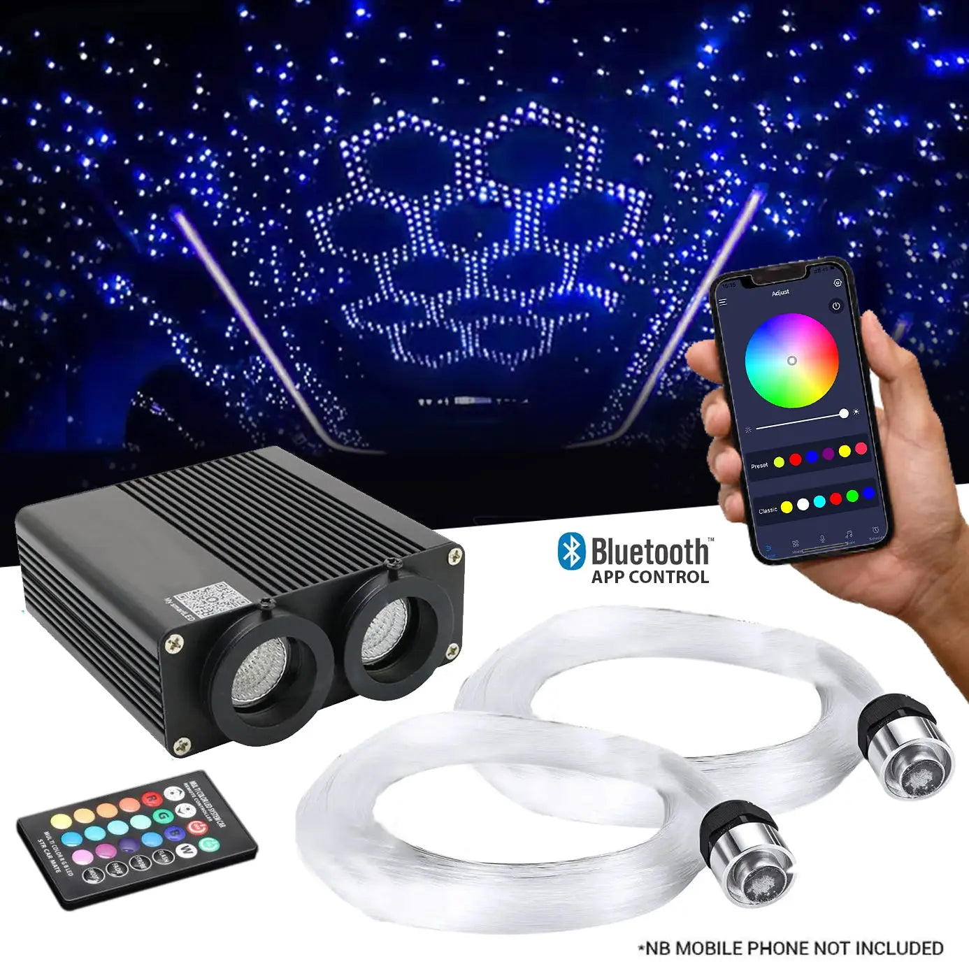 36W App Control Car Roof Fiber Optic Starry Light Kit - 1000 Stars Max Motorsport