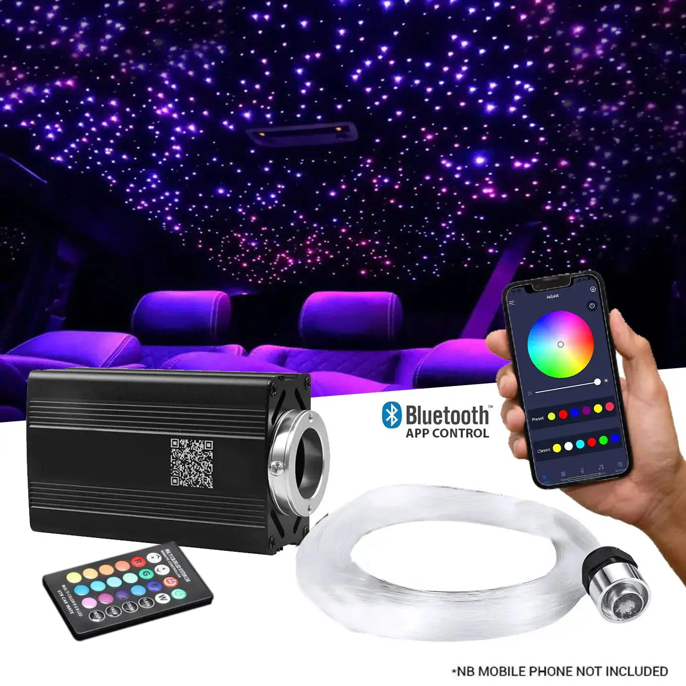36W App Control Car Roof Fiber Optic Starry Light Kit - 600 Stars Max Motorsport