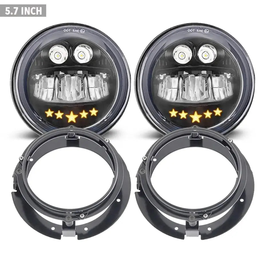 5.7 Inch Universal Jeep Style Star Design LED Headlights Plus Mounting Bracket (4-Piece) Max Motorsport