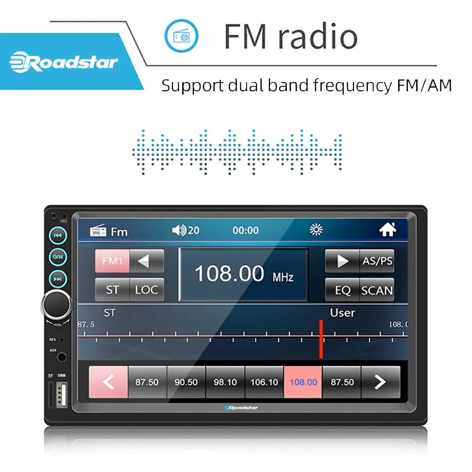 7 Inch Roadstar MP5 Double Din With Apple Carplay & Android Auto + Steering Wheel Control Remote Max Motorsport
