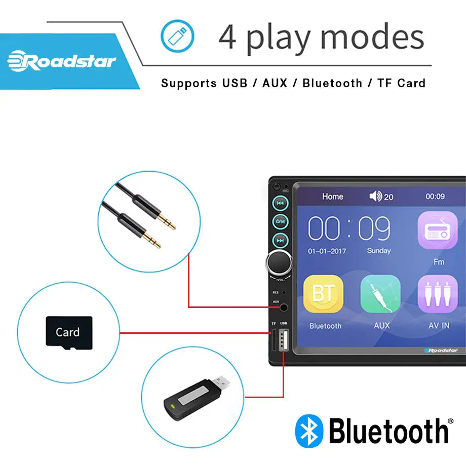 7 Inch Roadstar MP5 Double Din With Apple Carplay & Android Auto + Steering Wheel Control Remote Max Motorsport