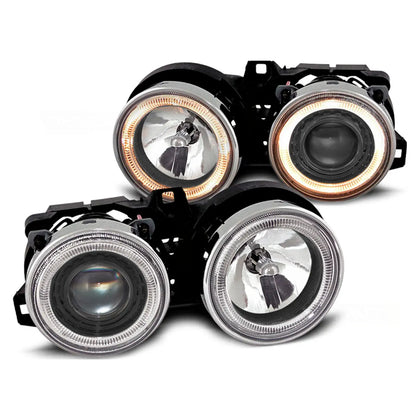BM E30 3-Series Crystal Black Angel Eye Projector Headlights Max Motorsport