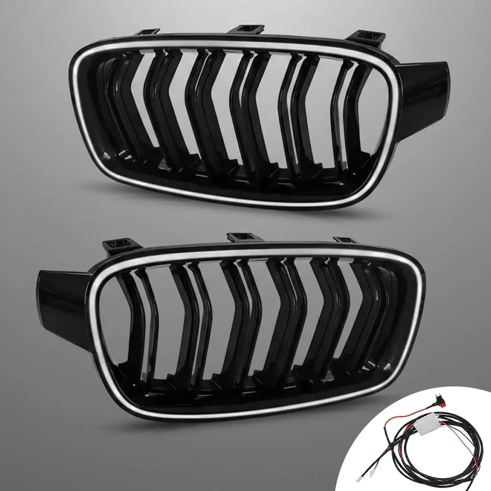 BM F30 3-Series Piano Black Double Slat LED Kidney Grille Max Motorsport