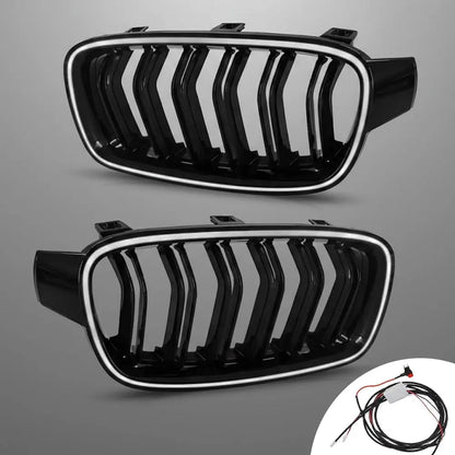 BM F30 3-Series Piano Black Double Slat LED Kidney Grille Max Motorsport