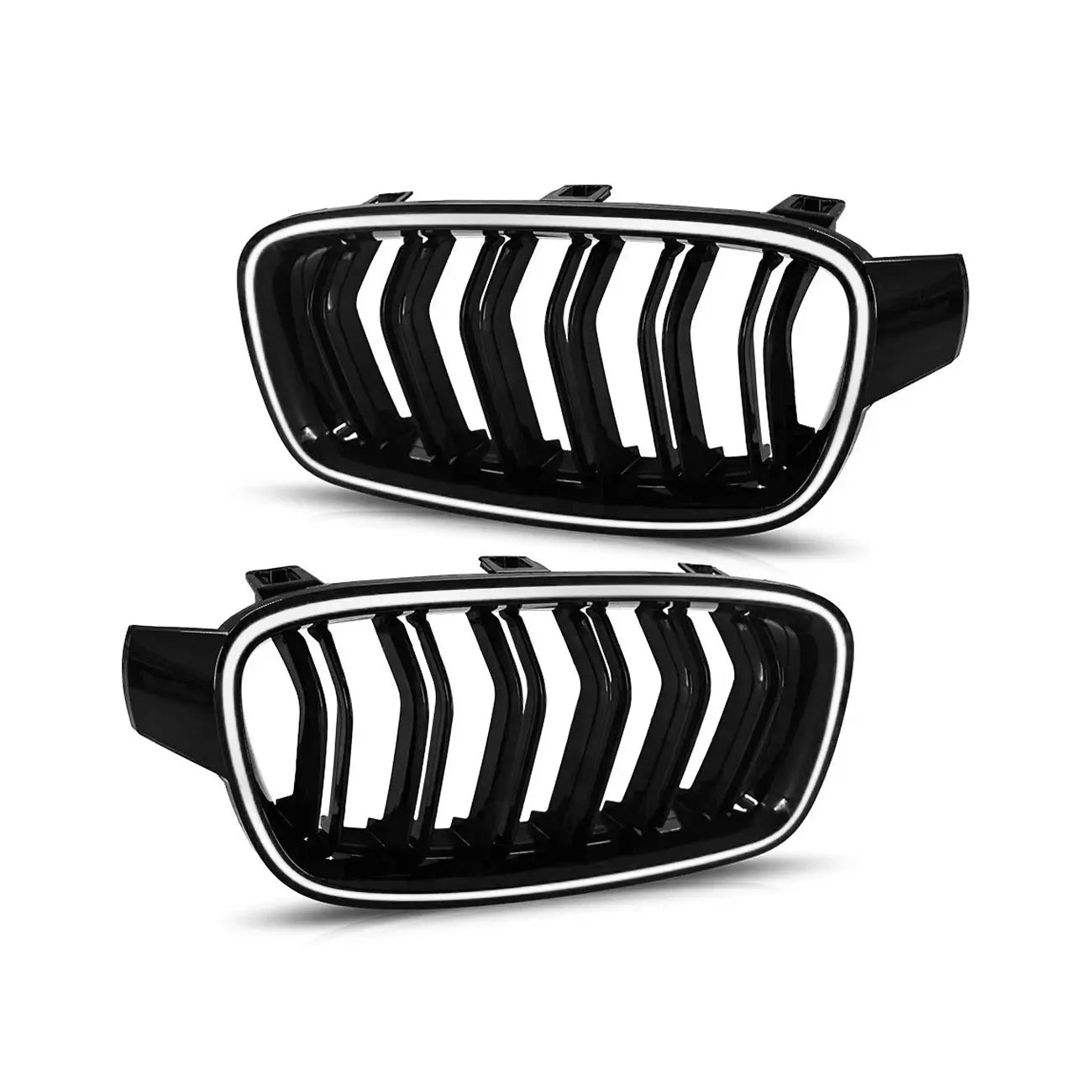 BM F30 3-Series Piano Black Double Slat LED Kidney Grille Max Motorsport