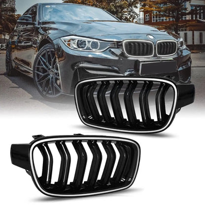 BM F30 3-Series Piano Black Double Slat LED Kidney Grille Max Motorsport