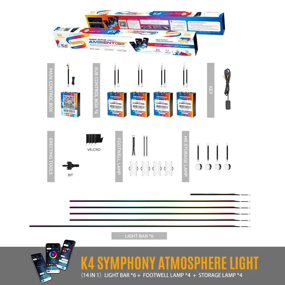 CARDI K4 Series 14-Piece App Controlled RGB Ambient Lighting Kit Max Motorsport