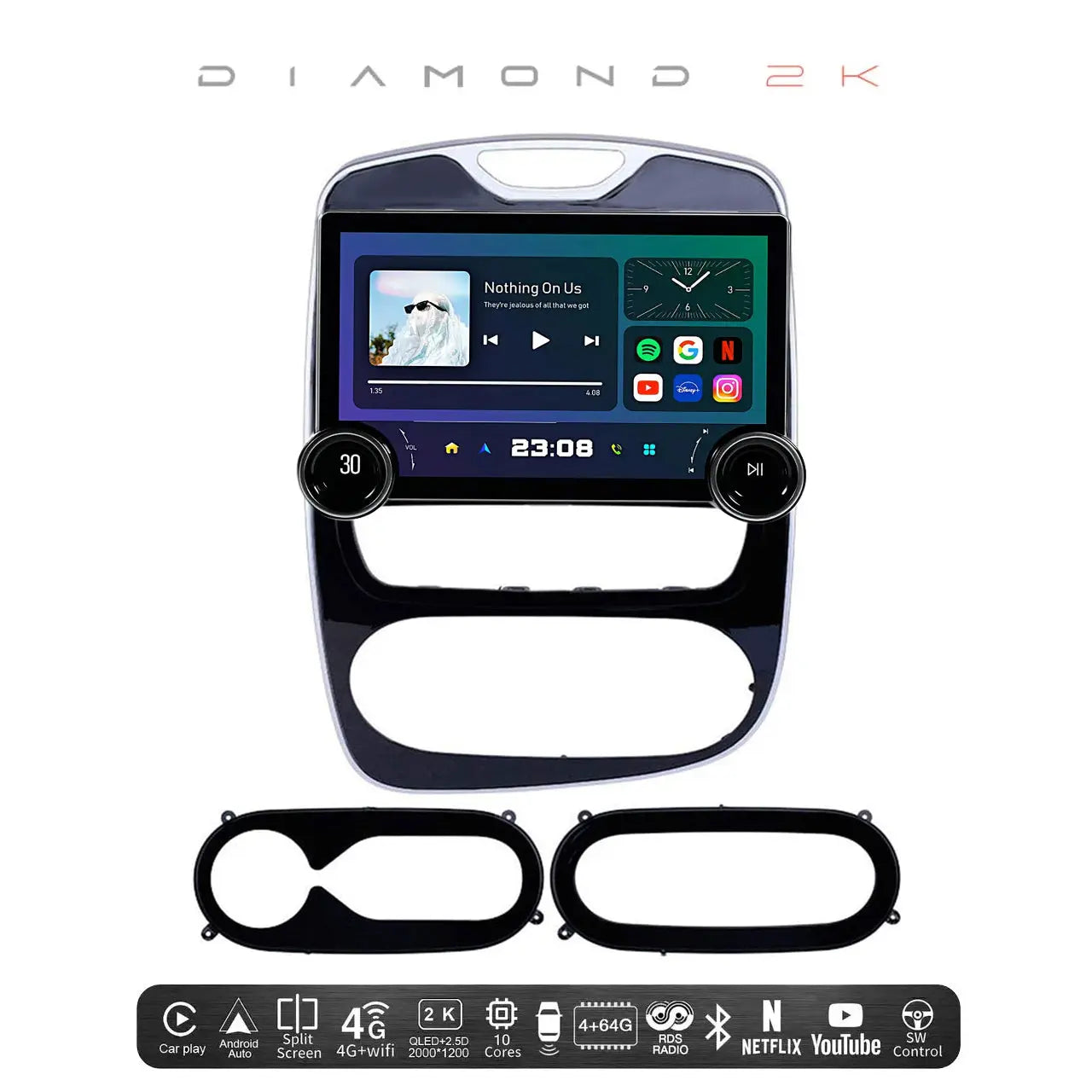 Diamond 2K - 11.5 Inch Dual Knob Android Multimedia Entertainment Unit -  Renault Clio (17-20) Diamond 2K