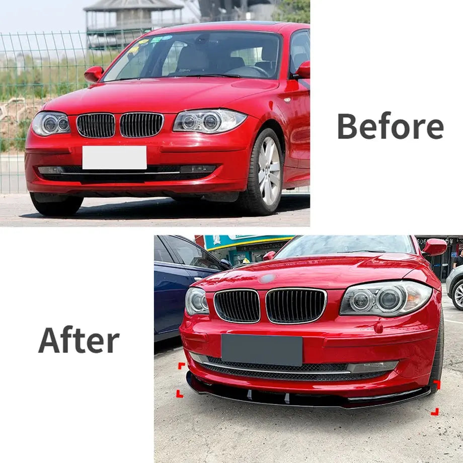 BM E82 / E87 / E88  1-Series 3-Piece Gloss Black Plastic Front Spoiler Max Motorsport