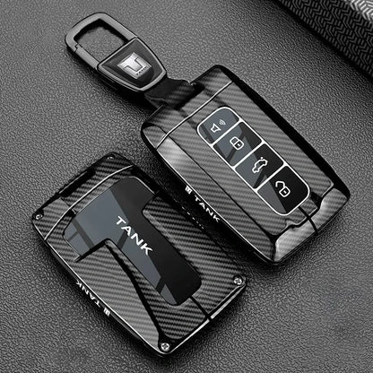 GWM Tank 300 - Hard Shell Carbon-Look Metal Key Case Cover With Keyring Max Motorsport