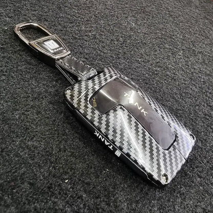 GWM Tank 300 - Hard Shell Carbon-Look Metal Key Case Cover With Keyring Max Motorsport