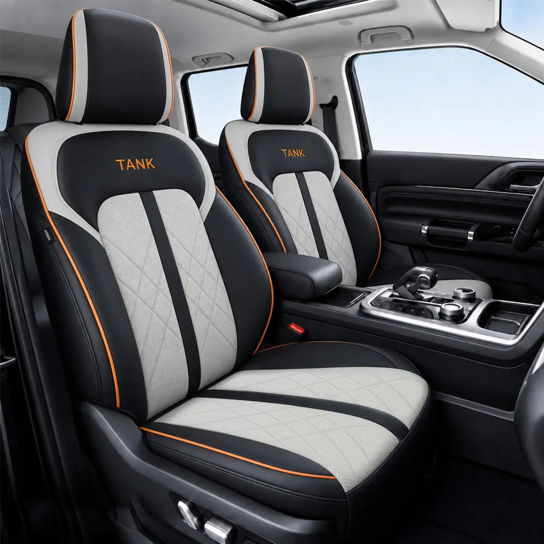 GWM Tank 300 (25-On) Premium Luxury Car Seat Covers - Front & Rear Full Set (Black & Grey) Max Motorsport